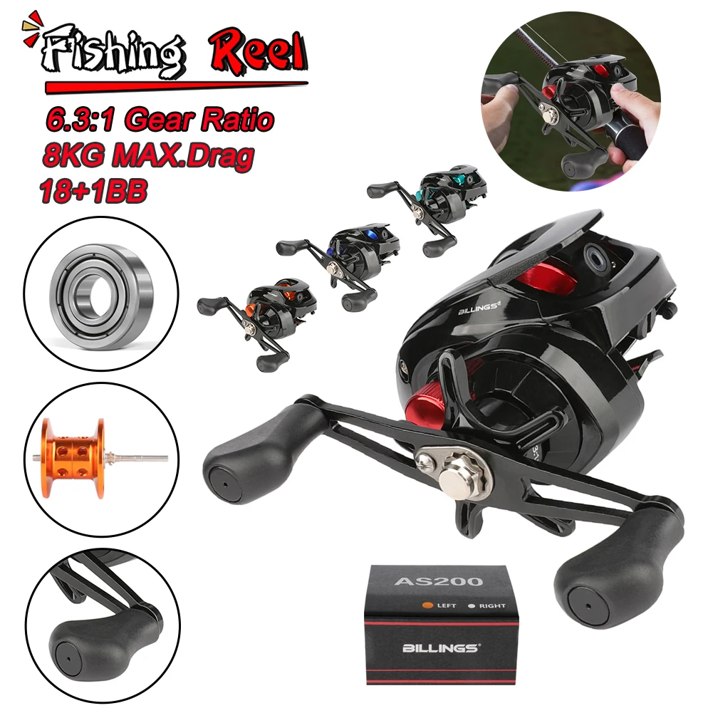 

Baitcasting Reel 8KG Max Drag Fishing Reel 6.3:1 Ratio 18+1BB With Magnetic Brake Freshwater Saltwater Fishing Reel Accessories