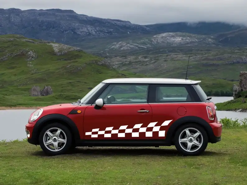 

Mini Cooper Side Skirt Checkered Decal, Stripes for side skirt, Racing Decoration Decals, Adhesive Vinyl Graphics