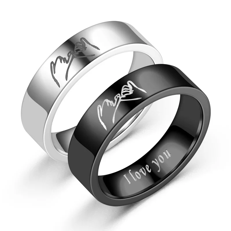 

Fashion Simple Titanium Steel Retro Love Ilove You Hand In Hand Couple Ring Stainless Steel Wedding Engagement Ring Jewelry Gift