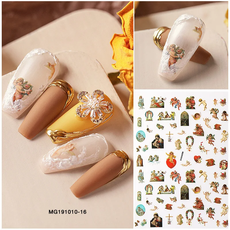 

Angel Flower Christian Nail Stickers Virgin Mary Cupid Cross Self-Adhesive Water Transfer Decals Slider Design Decorations Wrap
