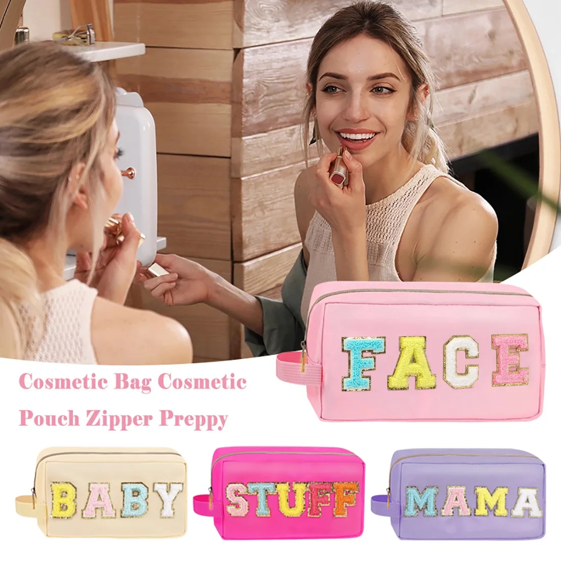 

В наличии, оптовая продажа, многоцветная Водонепроницаемая нейлоновая сумка, косметичка для женщин, нашивка с надписью «сделай сам», косметичка для подростков