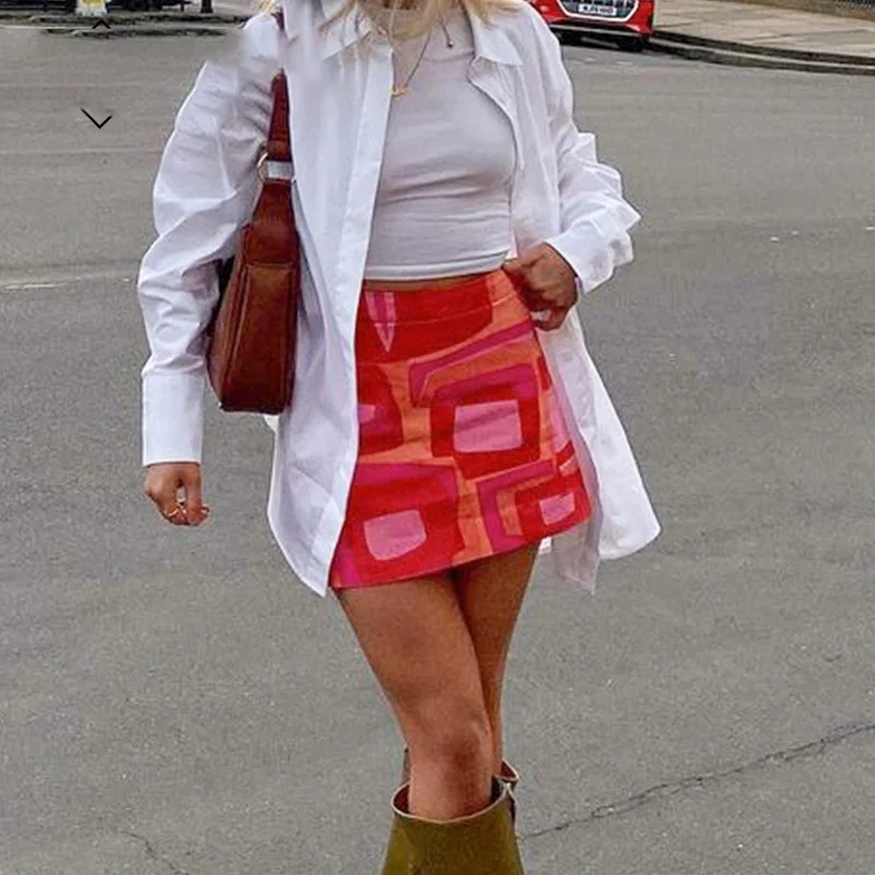 

Printed Vitage Skirts y2k Fashion Mini Skirts HIgh Waisted Short Skirts Streetwear Female Harajuku Skirts 2021 New 90s