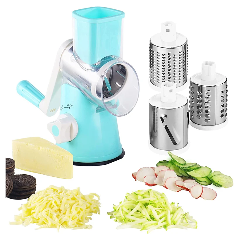 

Rotary Cheese Grater for Kitchen Potato Carrot 3 in1 Stainless Steel Chopper Manual Vegetable Slicer Food Shredder with Handle