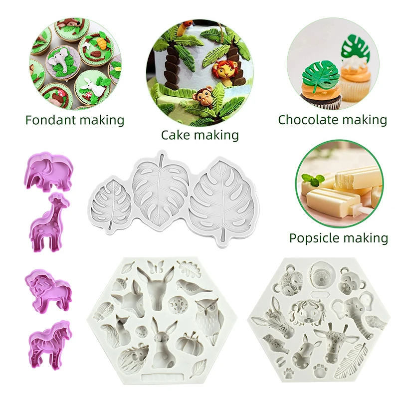 Fondant формочка для печенья животных Лес джунгли Зеленая Черепаха лист штамп детей