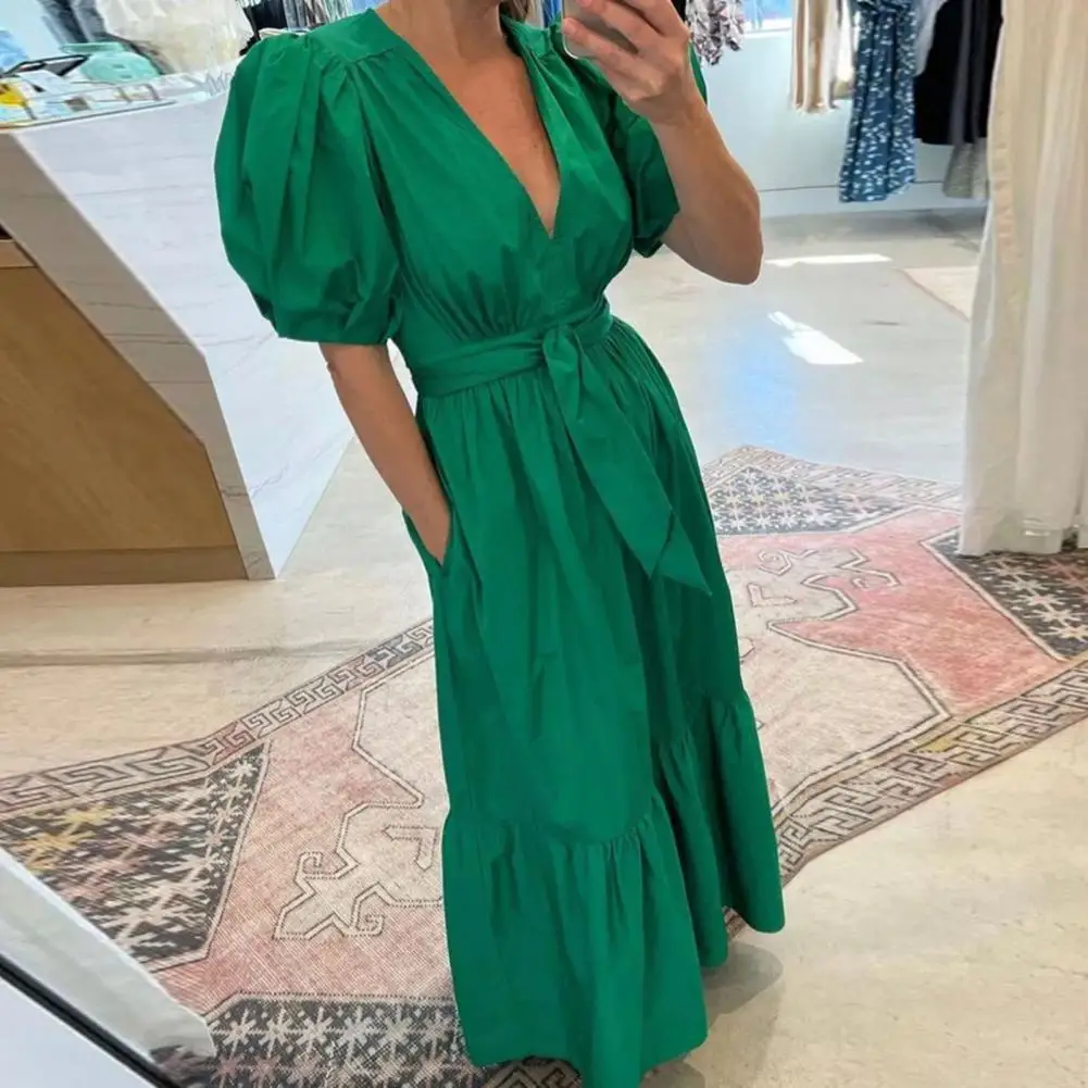 

Fashion Casual Dress High-Waist Lightweight A-Line Dress A-line Ruffle Large Hem Midi Casual Dress