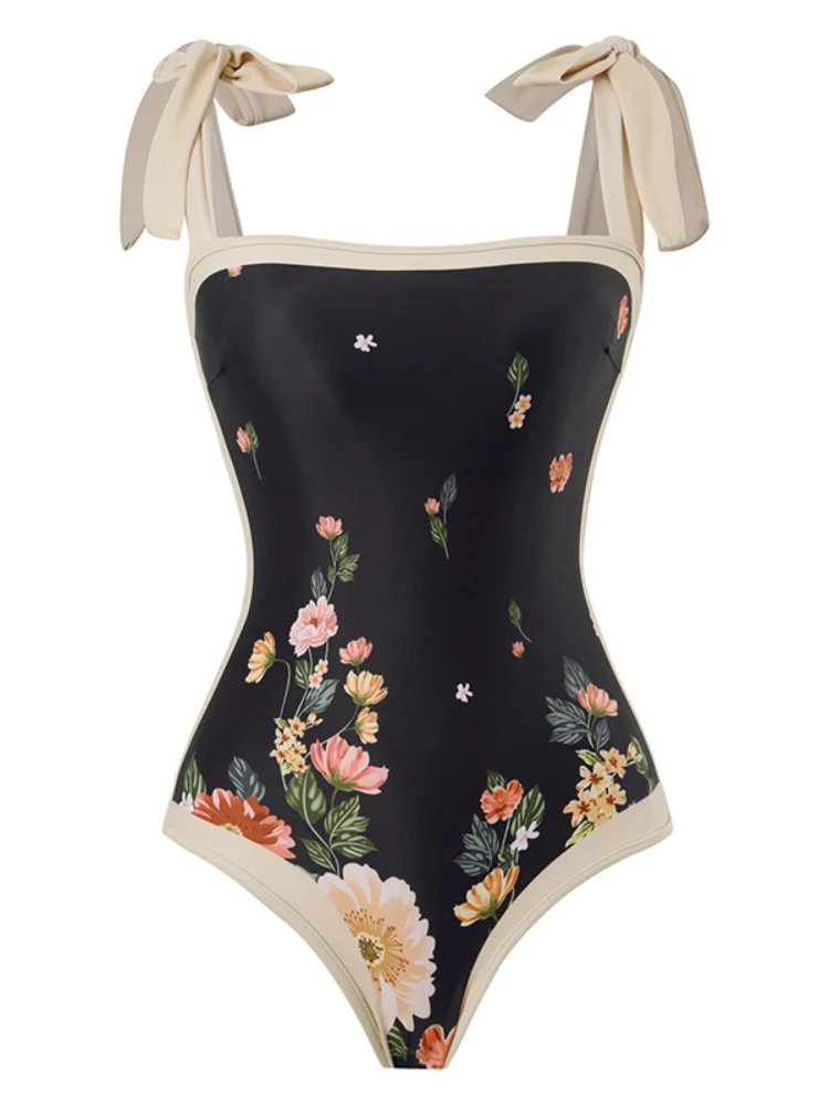 Vintage Women One Piece Swimsuit Designer Bathing Suit Beach Dress Cover Up Luxury Swimwear Surf Wear Summer Printed Beachwear