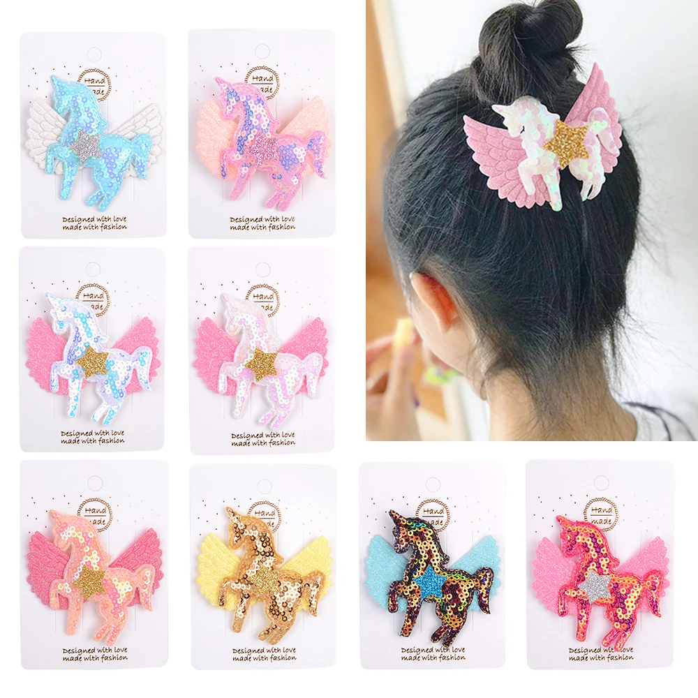 

1PC Glitter Sequins Unicorn Star Hair Bows For Cute Baby Girls Hairgrips Star Hair Clips Boutique Barrettes Hair Accessories