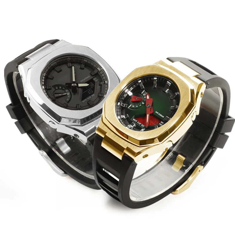 Скидка Роскошный набор для Мода Nautilus Casioak для GA 2100 комплект для модификации GA2110 металлический чехол из нержавеющей стали резиновый ремешок