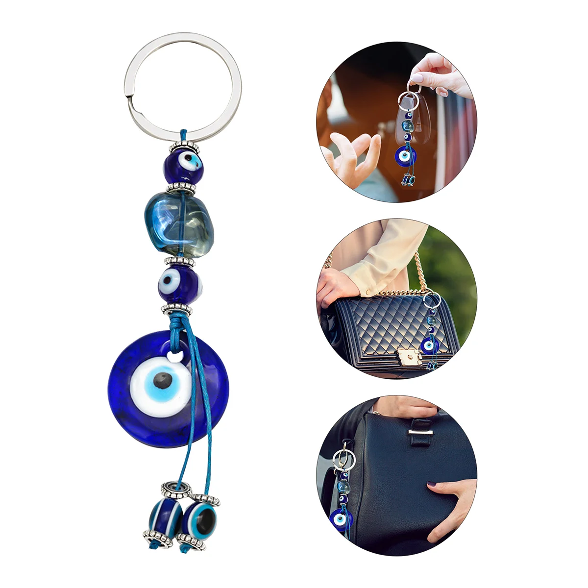 

Eye Evil Key Pendant Keychain Hanging Turkish Chain Blue Charm Ring Decor Keyring Ornament Wall Car Delicate Islamic Decorative
