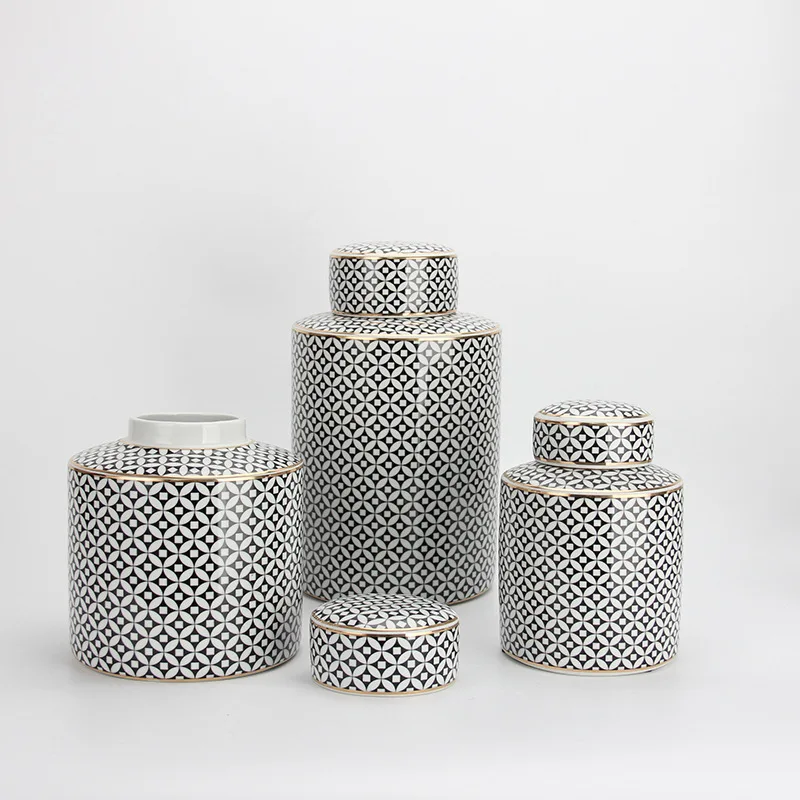 

Modern Ceramics Coin Pattern Storage Jar with Cover Tea Canister Sealed Jar Desktop Vase Ornament Ceramic Crafts Home Decoration