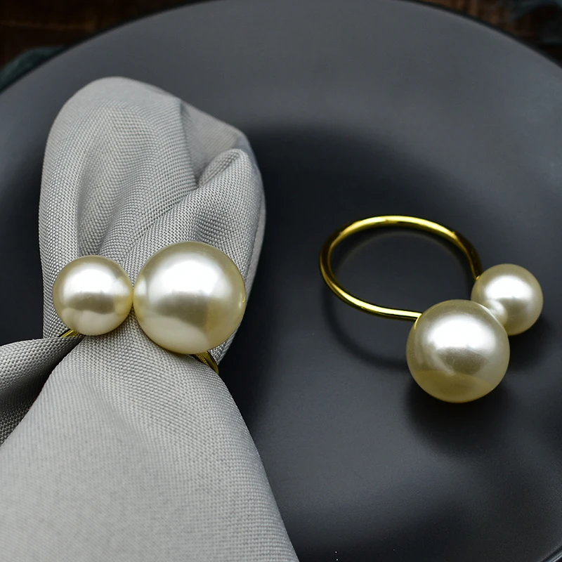 6pcs/lot Creative personality metal napkin ring the toast button ring napkin western buckle napkin ring pearl meal