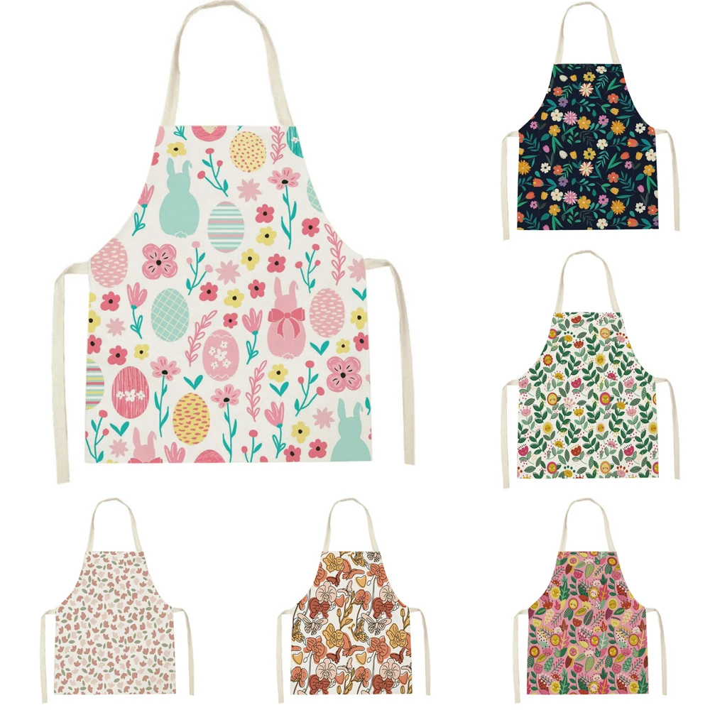 

1pcs Hot Sale Floral Print Kitchen Apron Sleeveless Linen Apron Ladies Home Cleaning Tools Cooking Accessories Apron Delantal