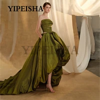 simple strapless a line evening dresses sleeveless asymmetrical sweep train green prom gown robes de soir%c3%a9e vestidos de fiesta