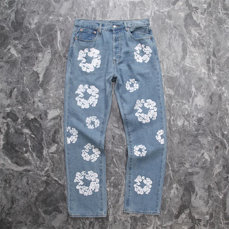 

2022 Kanye i Street Jeans Kapok Print i Quality 1:1 Men's And Women's Vintae Jeans