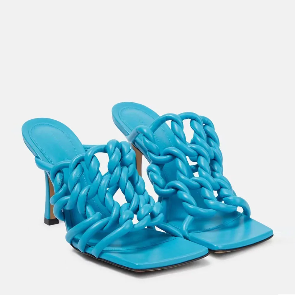 

Сандалии Женские однотонные на высоком каблуке с квадратным носком