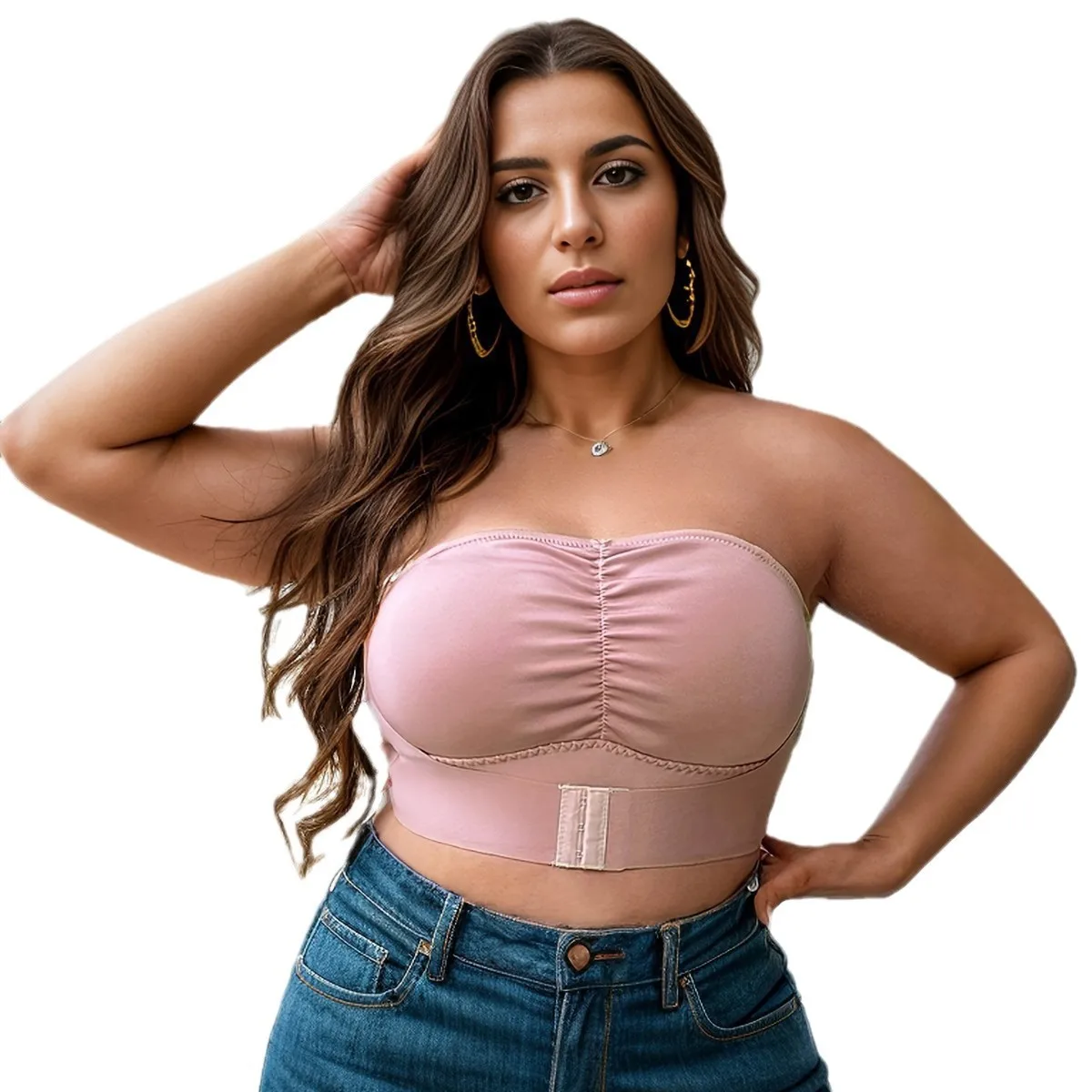 Женский бюстгальтер без бретелек с большой грудью делает ее меньше нескользящий