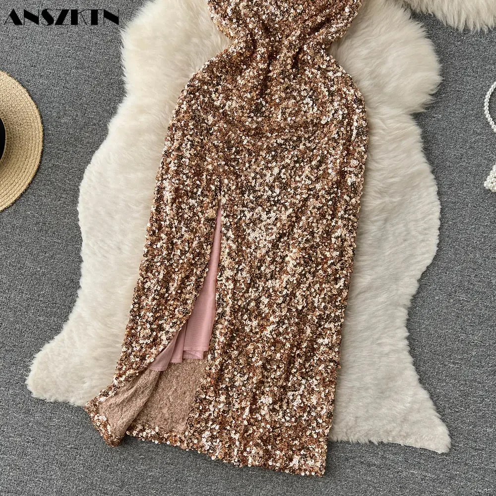 Сексуальное блестящее платье знаменитости на подтяжках женское роскошное