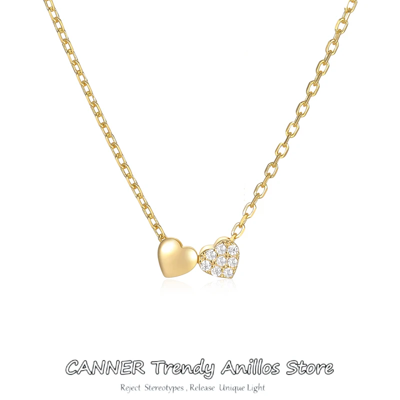 

CANNER Korean Fashion Double Ring Love Collarbone Chain 925 Sterling Silver Necklace for Women School Season Day Gifts Jewelry