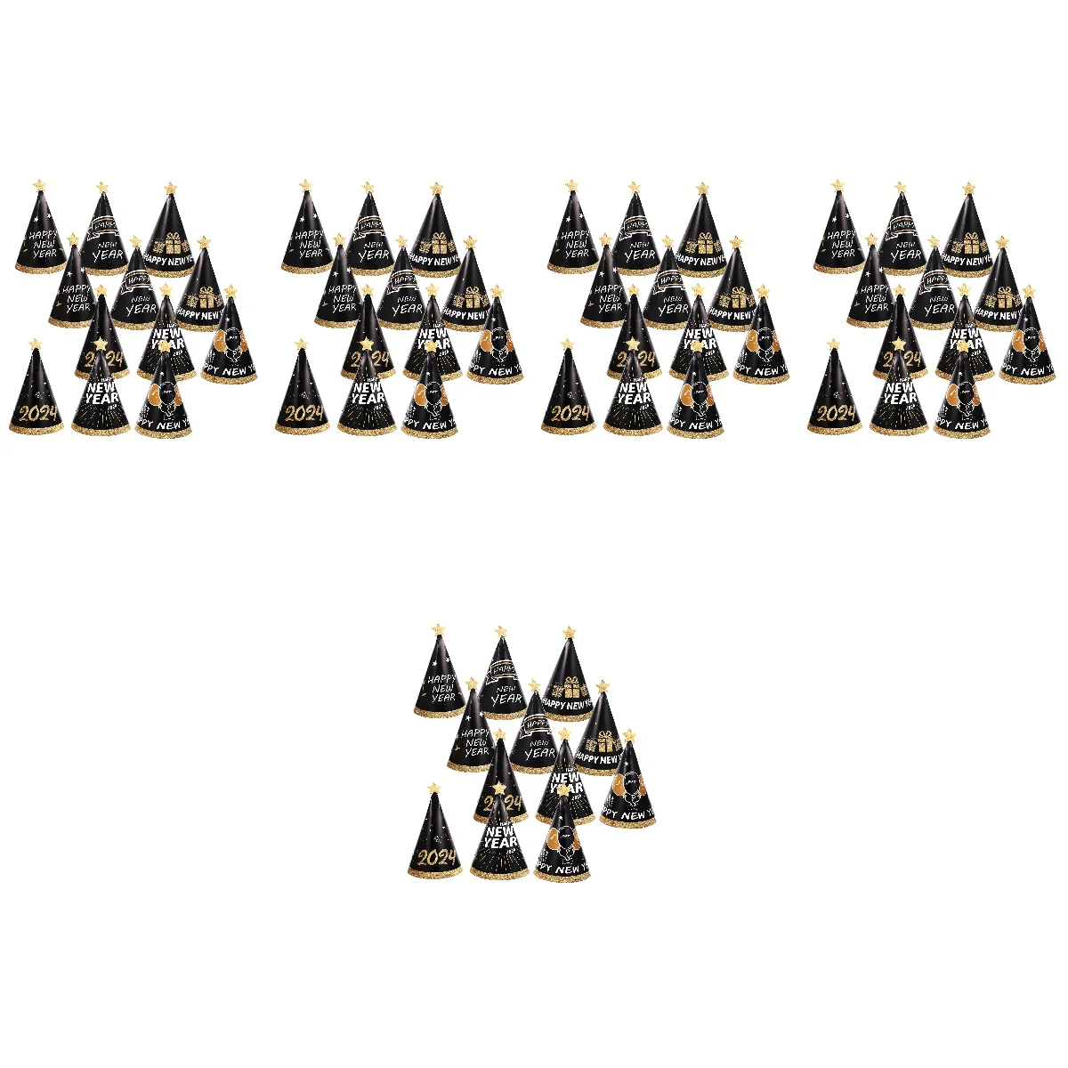

60 pcs Happy New Year Cone Hats 2024 New Year Eve Party Hats Party Supply New Year Decorations