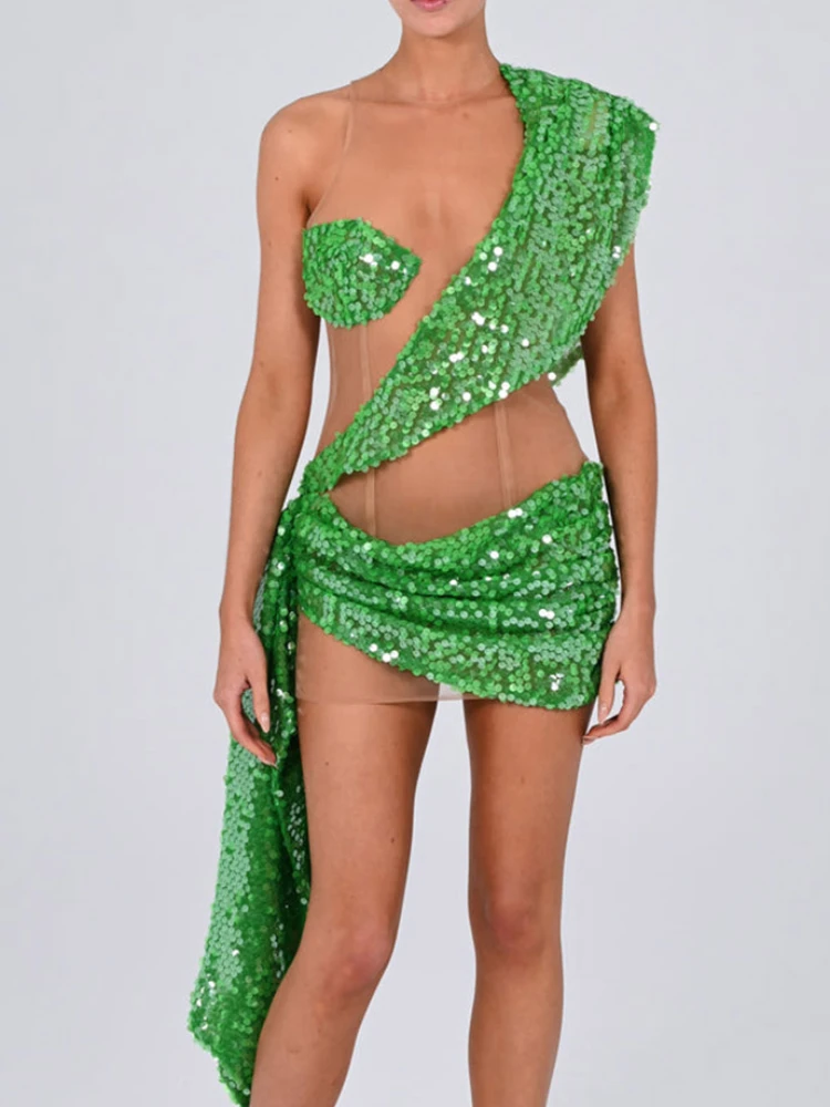 

BEVENCCEL 2023 новое женское сексуальное Сетчатое роскошное облегающее мини-платье без рукавов с круглым вырезом и блестками элегантное женское вечернее платье