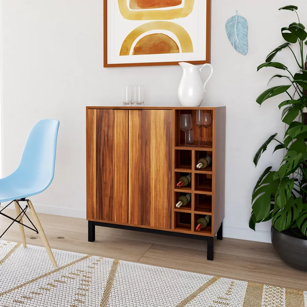 

Bar Cabinet with Wine Storage, Teak Elegant and Functional, This Bar Features A Stylish Curved Design That Is Wonderful