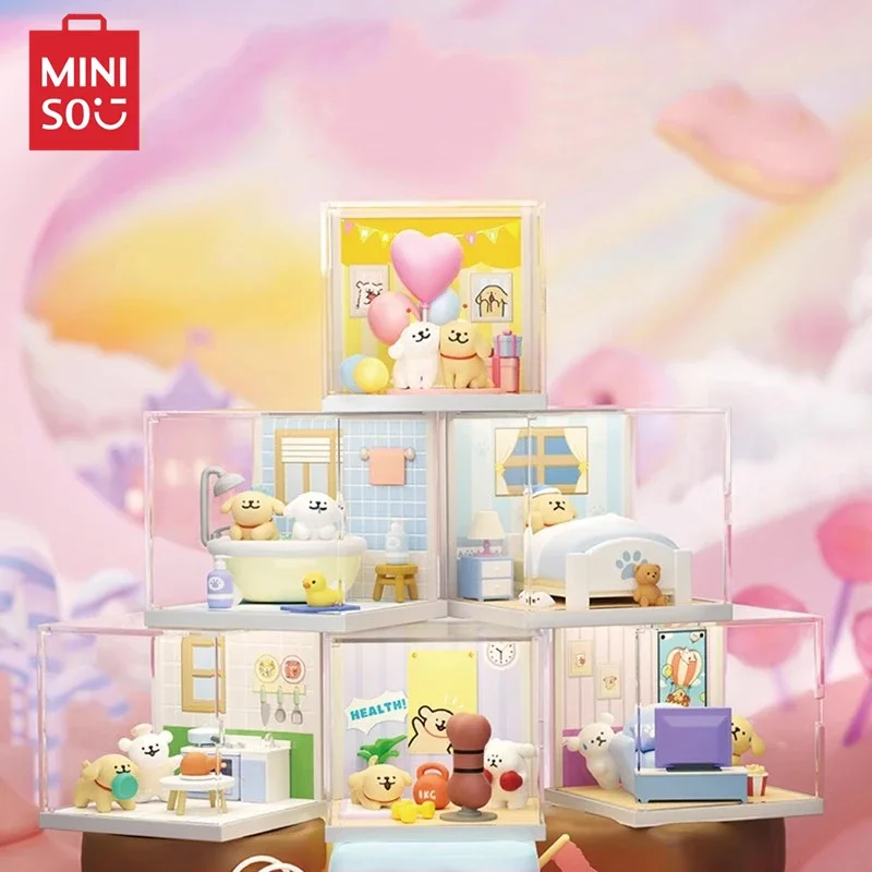 Фото MINISO Maltese серия повседневной жизни шторка кавайный щенок дисплей настольная декорация Модель Детская игрушка подарок на день рождения №2