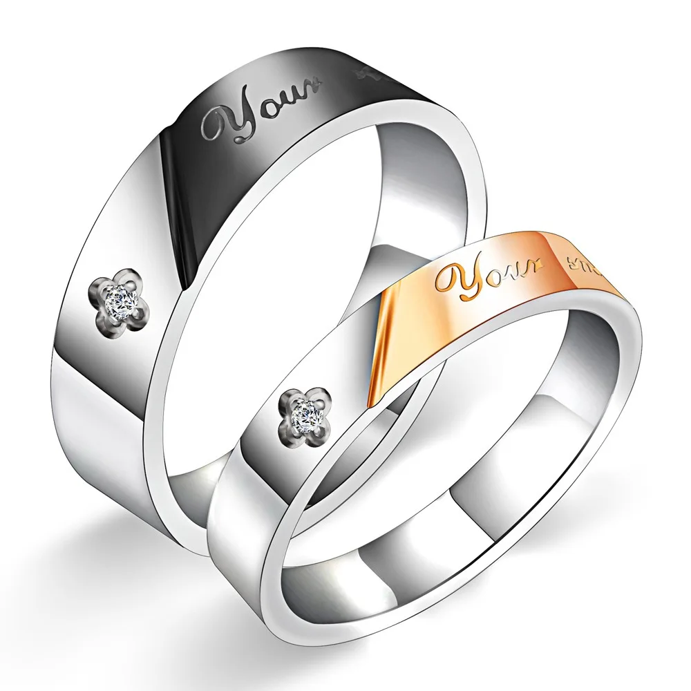 

Stainless Steel Couple Ring Fashion Diamond Alphabet Ring jewelry