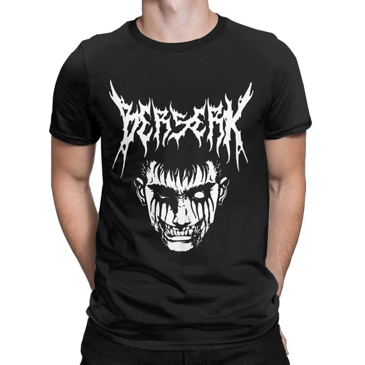 Berserk Guts Black Metal Design T-Shirt for Men Funny Pure Cotton Tee Shirt Crewneck Short Sleeve T Shirts Summer Clothing