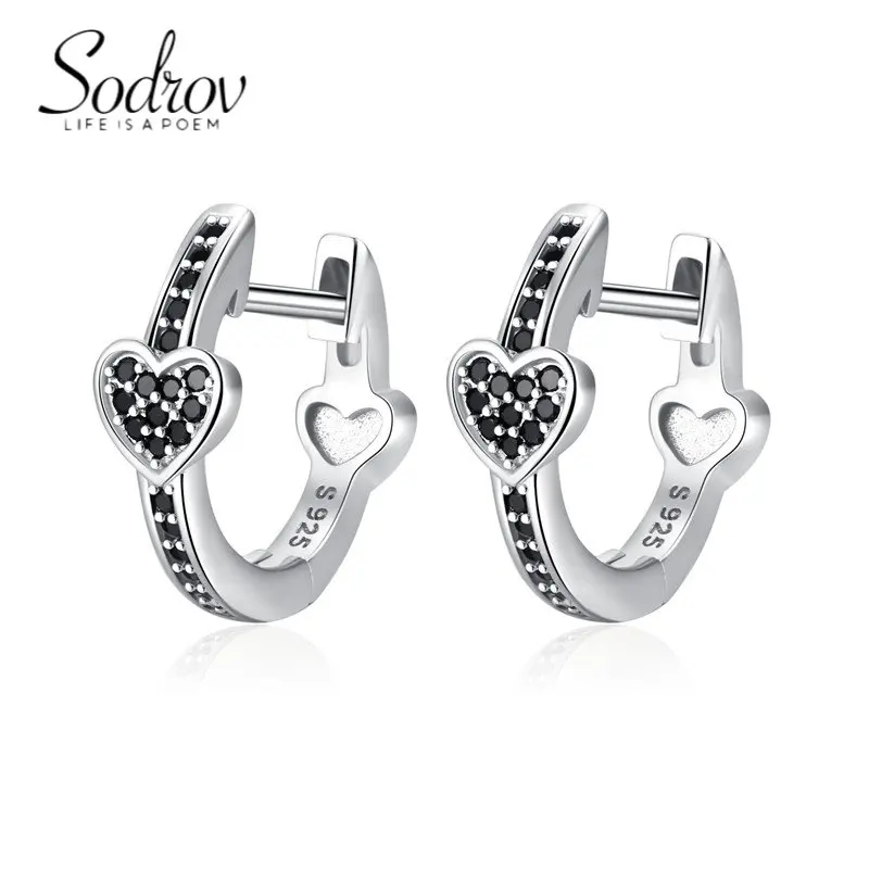 

SODROV Black Zircon heart Hoop Earring Jewelry Classic Gothic Wholesale Women's Black Accessories Earrings for Women