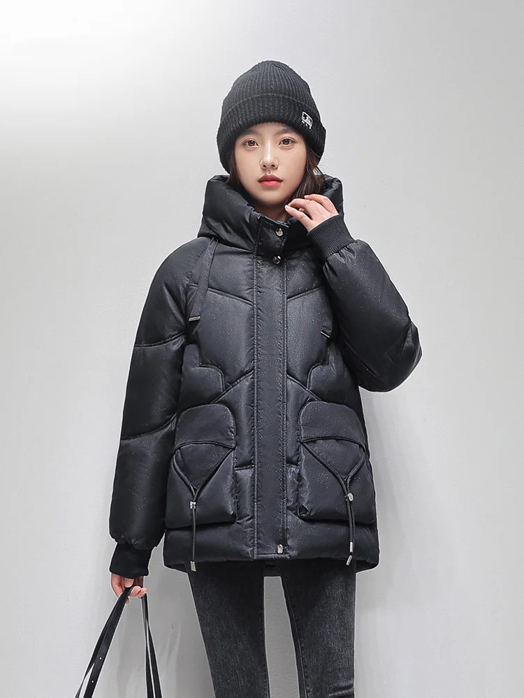 Sequined Hooded Cotton Padded Women Jacket Parkas 2022 Winter Warm Loose Solid Thicken Female Coats Ladies Outwear