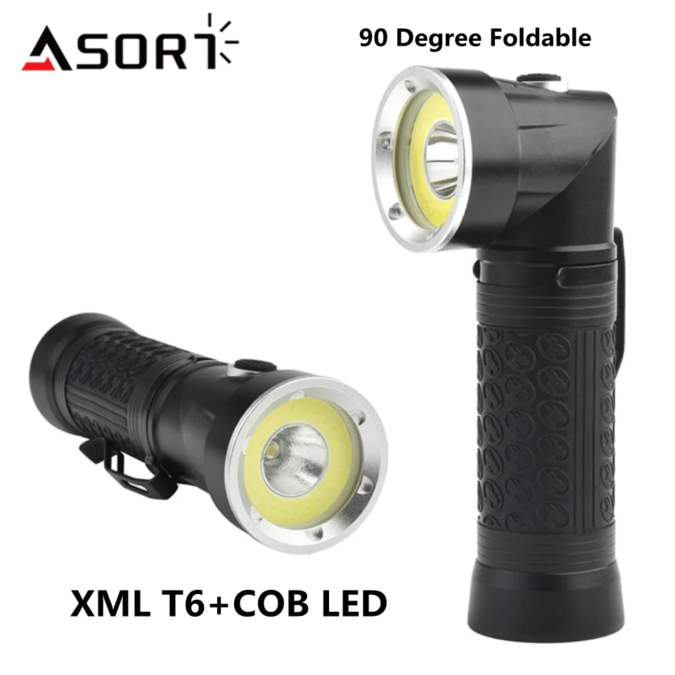 Powerful T6+COB LED Flashlight 4 Mode 90° Foldable Work Light LED Inspection Light Tactical Torch With Magnetic Tail For Camping