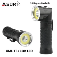 powerful t6cob led flashlight 4 mode 90%c2%b0 foldable work light led inspection light tactical torch with magnetic tail for camping