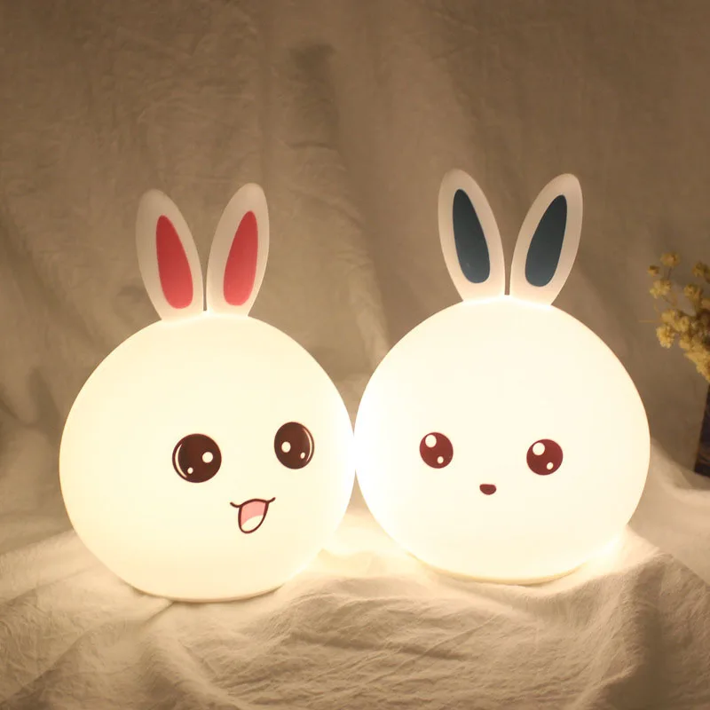 Led Induction Rabbit Night Light Usb Charging Colorful Green Silicone Light Creative Cute Children's Girls Bedroom Lamp