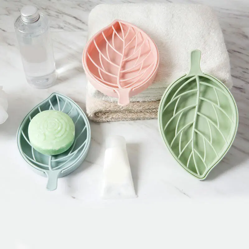 

3 Color Soap Dish Soap Tray Holder Leaf Shape Soap Holder Non Slip Soap Box Toilet Shower Tray Draining Rack Bathroom Gadgets