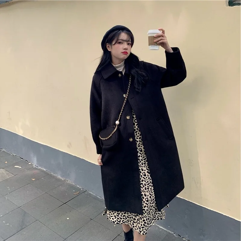 

Женское однобортное пальто во французском стиле, теплая плотная Повседневная Верхняя одежда с большими карманами и отложным воротником, Ос...