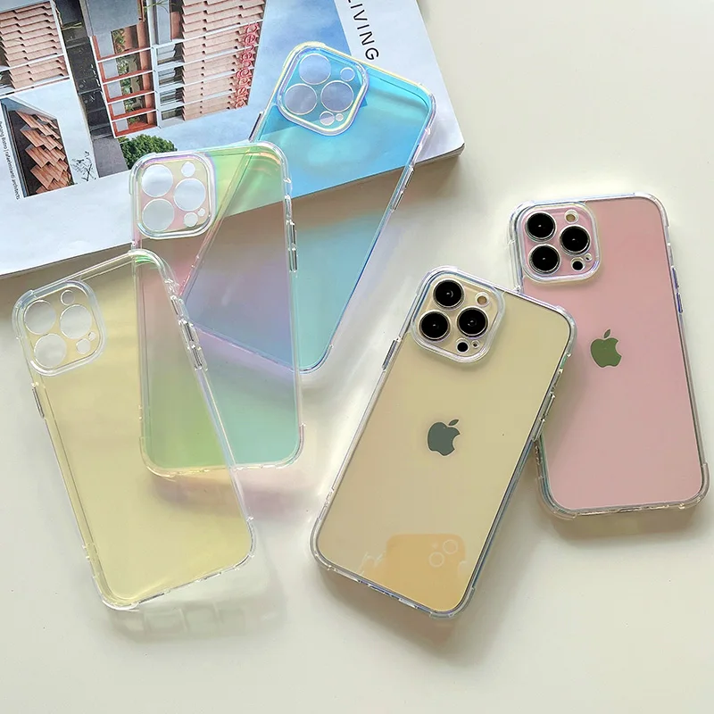 

New Electroplating Button Case For iPhone 13 12 11 Pro XS Max XR X Blu-ray Space TPU Acrylic Shell Shockproof Gradient Cover