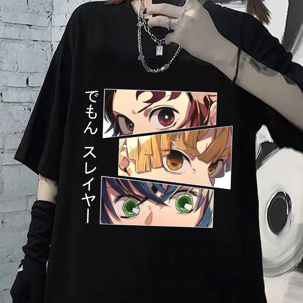 

Demon Slayer Kimetsu No Yaiba Women Tshirt Unisex Anime T-Shirt Tanjirou Kamado Eyes Graphic Harajuku Cartoon T Shirt Male Tops