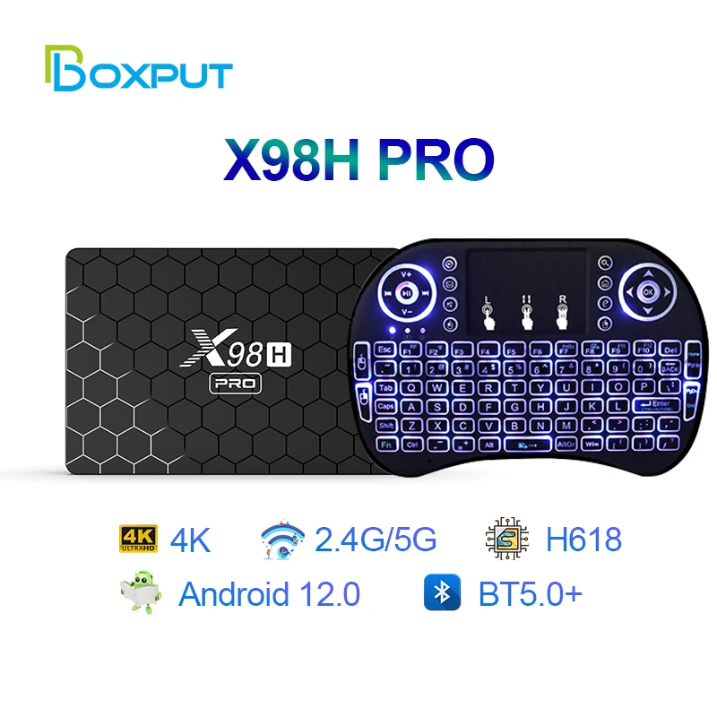 

X98H PRO Android 12 Smart TV BOX Allwinner H618 1000M BT5 Dual Band Wifi6 1080P BT 6K Media Player Set Top Box With i8