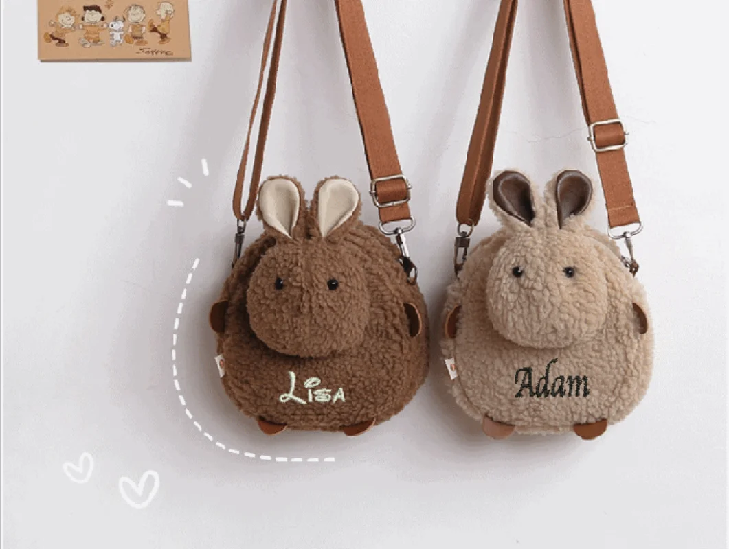 Personalized Embroidery Name Cute Rabbit Lamb Plush Bag Women's Plush Bag Versatile Birthday Gift Crossbody Bag for Friends