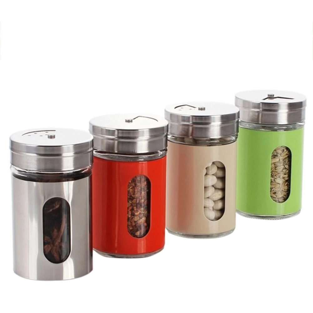 

Glass Seasoning Can With Rotating Lid Spice Bottle Pepper Shaker Salt Sesame Seal Bottle BBQ Cooking Kitchen Tools