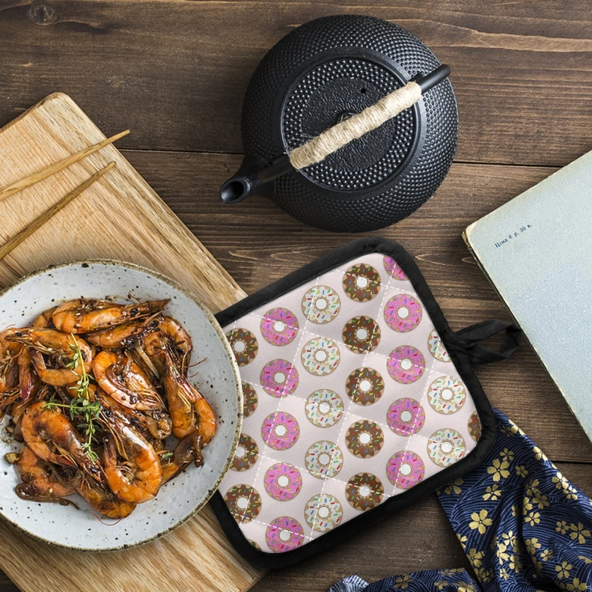 

2 шт., перчатки для выпечки с мультяшным принтом пончиков