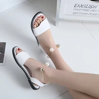 sandals womens 2022 summer open toe simple flat roman sandals womens pearl buckle student womens shoes