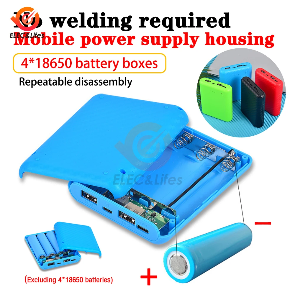 

4 слота 18650 батарейный отсек чехол двойной USB Type-C DIY Power Bank зарядное устройство оболочка зарядный чехол мини-корпус без пайки