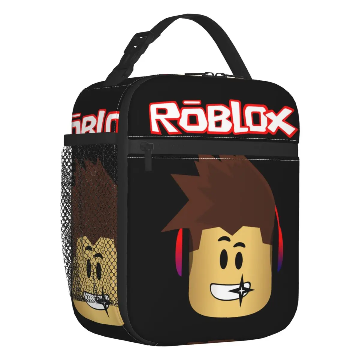Robloxs Face And Logo Insulated Lunch Tote Bag for Women Video Game Resuable Cooler Thermal Food Lunch Box Outdoor Camping