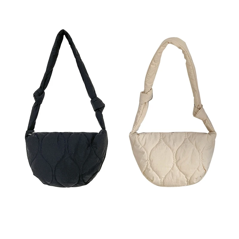 

Women Casual Underarm Bag Retro Nylon Satchel Bag Semicircle Crossbody Bag with Zipper Vintage Solid Color Shoulder Bag L5YB
