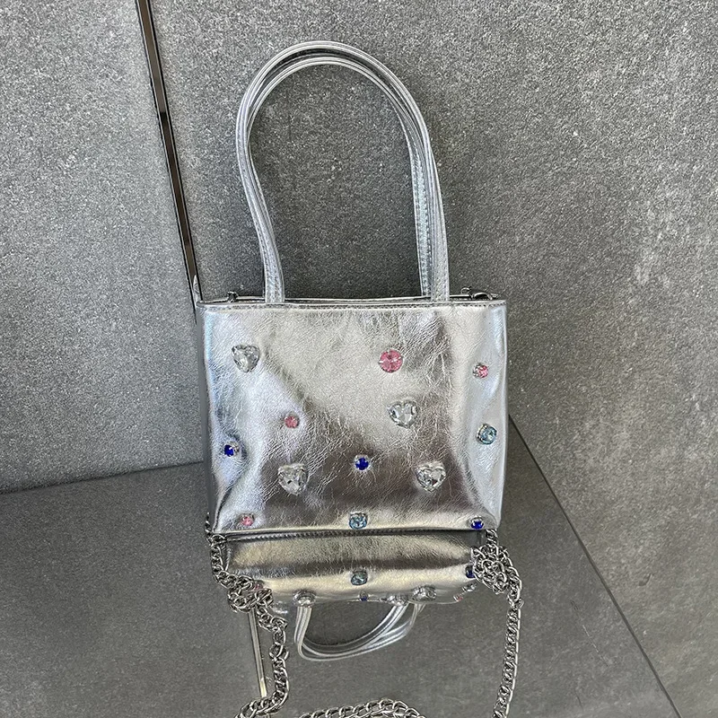 

Diamond studded bag, water diamond single shoulder chain crossbody bag