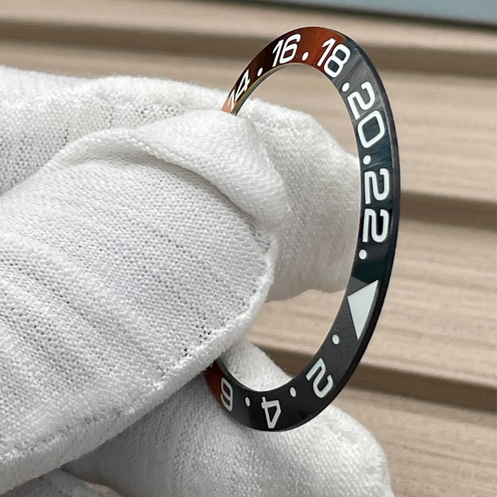 Slope Ceramic 38mm*30.5mm Watch Bezel Ring Insert for GMT SUB Watch Case 24 Hours White Markers
