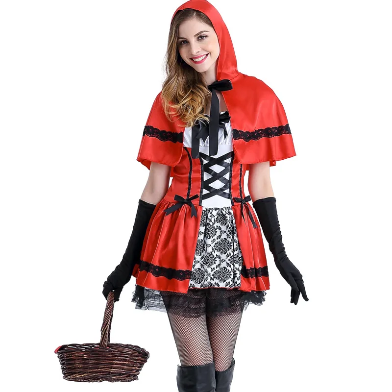 

Adult Women Halloween Classic Little Red Riding Hood Costume Fantasia Carnival Party Cosplay Fancy Dress Outfit