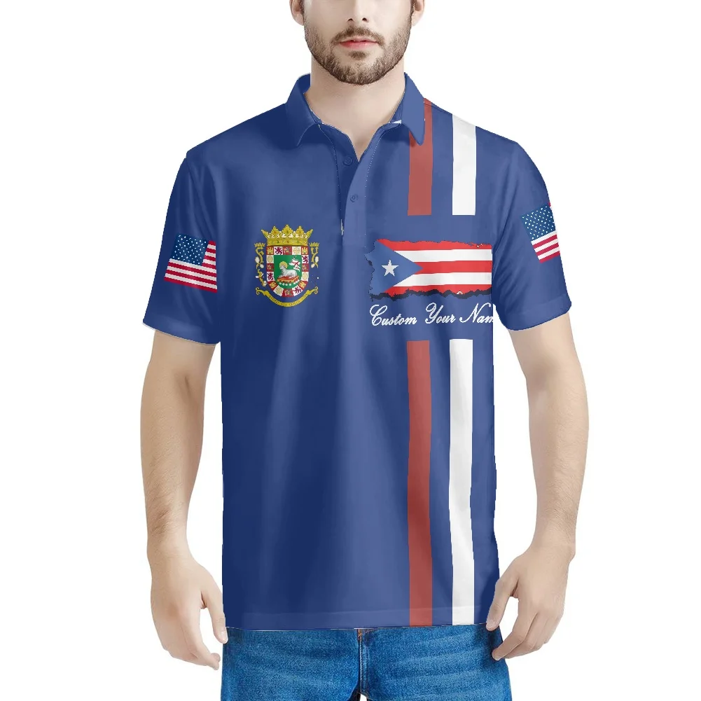 

Estado Libre Asociado de Puerto Rico Flag Pattern Dark Blue Prints Work Clothes Casual Sport Polo Mens T Shirt Factory Top Staff