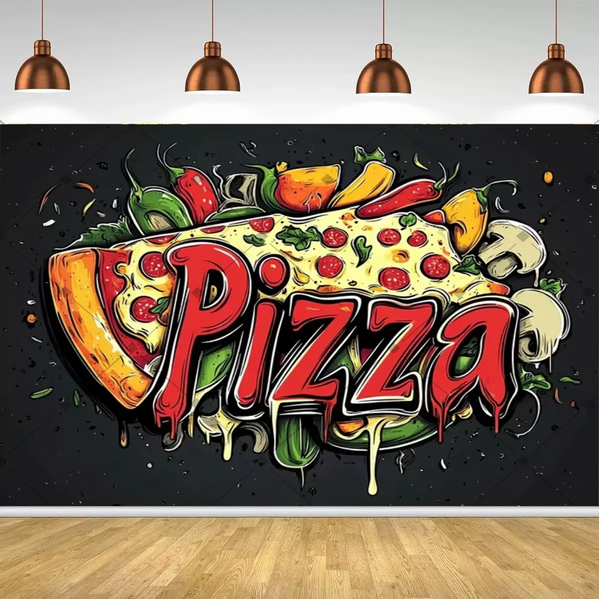 Фото Ретро-фон для вечеринки в стиле итальянского пиццерии Pizza Wall: Декор для дома, бара, вечеринок для любителей еды №5